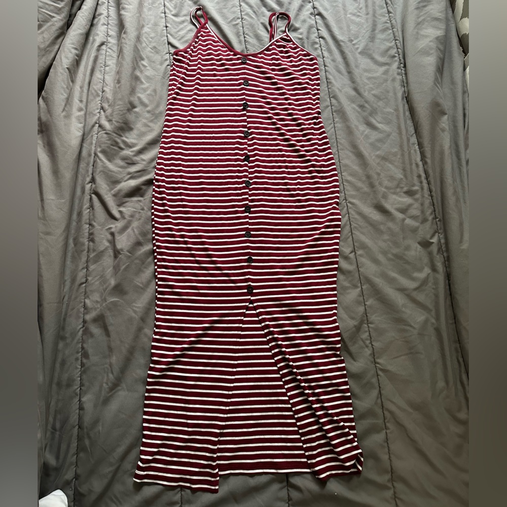 SHEIN, dark red and white stripe dress size large.